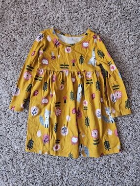 Wonder Nation Mustard Yellow Floral Dress with Pink Flowers